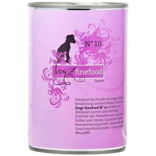 dogz finefood Hundefutter nass - N° 10 Lamm - Feinkost Nassfutter für Hunde & Welpen - getreidefrei & zuckerfrei - hoher Fleischanteil, 6 x 400 g Dose von Dogz finefood