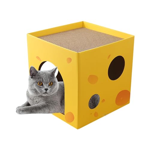 Kuschelhöhle Katzenregal, 30 * 30 * 30 cm quadratisches faltbares Katzenhaus Wellpappe Katzenkratzbox Indoor Katzenspielhaus Kratzbaum Kratzbaum Heavy Duty Doppelseitiger Karton Katzenkratzer für von donki