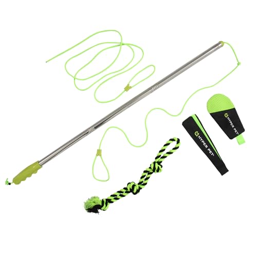 doskocil manufacturing company, inc. Hyper Pet Flirt Pole Interaktives Training Hundespielzeug, 92,7 cm Metallstange mit 114,3 cm Seil, 3 Spielzeugaufsätze und Ersatzseil, für alle Rassengrößen von Hyper Pet