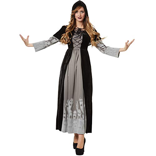 dressforfun 900509 - Damenkostüm machtvolle Magierin, Langes Gewand aus schwarzem Samt inkl. Kapuzencape (M | Nr. 302408) von dressforfun