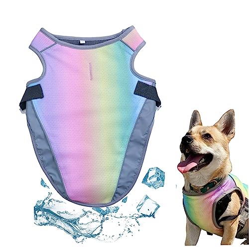 Weste atmungsaktive Hitzeheller Prävention Mesh Regenbogen Farbkühler Jacken für Hunde Polyester DREI Schicht Hundekühlmantel Verstellbarer Riemen für kleine Hund Medium von dsbdrki