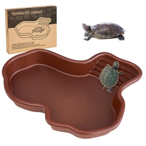 dsbdrki Gesundheitsversorgungen Schildkrötenraum mit rutschfeiner Rampen Flacher Reptilienpool Geometrische Schildkrötenwanne 12,2x9.8x2in Glattes Reptilienwasserschale für Gecko Snake von dsbdrki