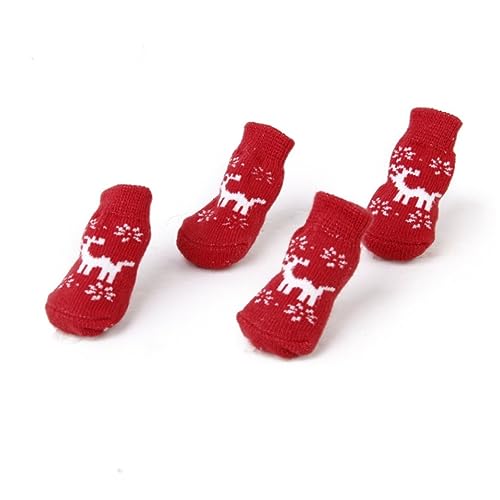 dsbdrki Weihnachts -Rentier -Socken 4pcs kleine Hundeblächen Weihnachts -Elch -Muster Indoor -Antislip -Socken Hund Baumwollsocken Haustiere rot von dsbdrki