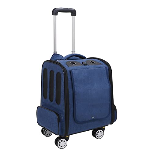 Haustier-/Katzen-/Hundeträger-Rucksäcke, Reise-Trolley, Rucksackträger mit Drehrad, atmungsaktive Hunde-Transportbox, Katzenkäfig, Tasche, tragbarer Haustier-Koffer (blau) von dsmsdre