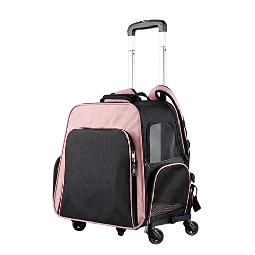 Haustier-Hundekatzen-Rucksack-Tragetasche, Katzen-Tragetasche, Rucksäcke, faltbar, erweiterbar, weiche Tragetaschen mit Rädern, atmungsaktiver Kinderwagen, Haustier-Reisetragetasche für Katzen (Rosa) von dsmsdre