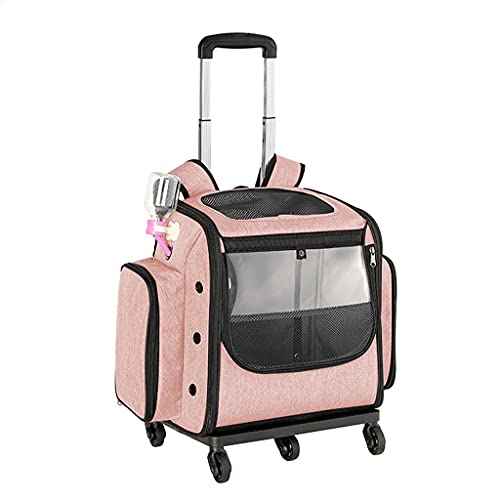 Haustier-Reise-Tragetasche, Rucksäcke mit Rädern, Faltbare Haustier-Tragetaschen für kleine Hunde und Katzen mit zusammenklappbarer Schüssel, Haustier-Rucksack-Tragetasche mit Katzentoilette (Rosa) von dsmsdre