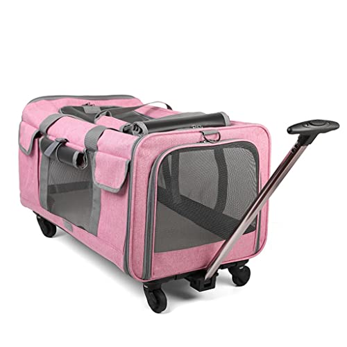 Haustier-Reisetasche, Transportbox, Katzentasche, Ausgehen, tragbarer Haustier-Trolley, Katzen-/Hunde-Tragetasche mit abnehmbarem Universalrad, atmungsaktiv, faltbar (Rosa) von dsmsdre