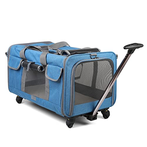 Haustier-Reisetasche, Transportbox, Katzentasche, Ausgehen, tragbarer Haustier-Trolley, Katzen-/Hunde-Tragetasche mit abnehmbarem Universalrad, atmungsaktiv, faltbar (blau) von dsmsdre