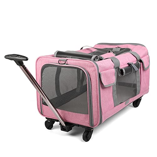 Haustier-Reisetasche, Transportbox, Katzentasche, Ausgehen, tragbarer Haustier-Trolley mit abnehmbarem Universalrad, atmungsaktive Katzen-/Hunde-Tragetasche, faltbar (Rosa) von dsmsdre