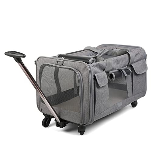 Haustier-Reisetasche, Transportbox, Katzentasche, Ausgehen, tragbarer Haustier-Trolley mit abnehmbarem Universalrad, atmungsaktive Katzen-/Hunde-Tragetasche, faltbar (grau a) von dsmsdre