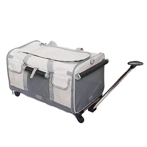 Haustier-Reisetragetasche für Katzen/Hunde, Transportbox, Katzentasche, Ausgehen, tragbarer Haustier-Trolley mit abnehmbarem Universalrad, atmungsaktiv, faltbar (Beige) von dsmsdre