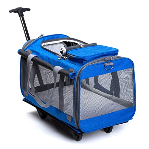 Haustierbedarf, weiche Transportboxen, Transportbox für Haustiere/Katzen/Hunde, Premium-Roll-Reiseboxen für Haustiere mit 4 Rädern, Faltbare Haustiertasche, Kinderwagen (blau a) von dsmsdre