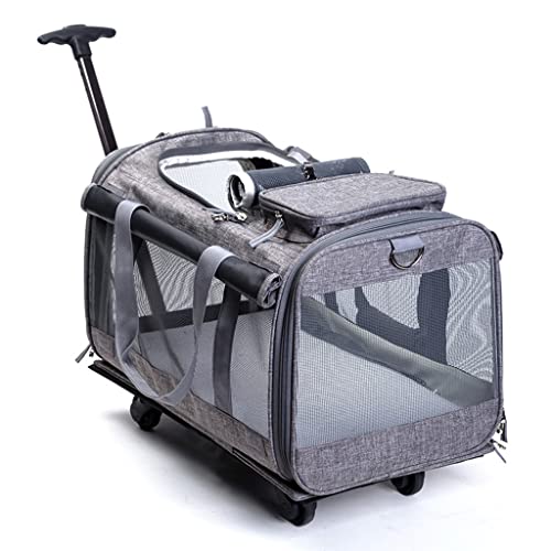 Haustierbedarf, weiche Transportboxen, Transportbox für Haustiere/Katzen/Hunde, Premium-Roll-Reiseboxen für Haustiere mit 4 Rädern, Faltbare Haustiertasche, Kinderwagen (grau a) von dsmsdre