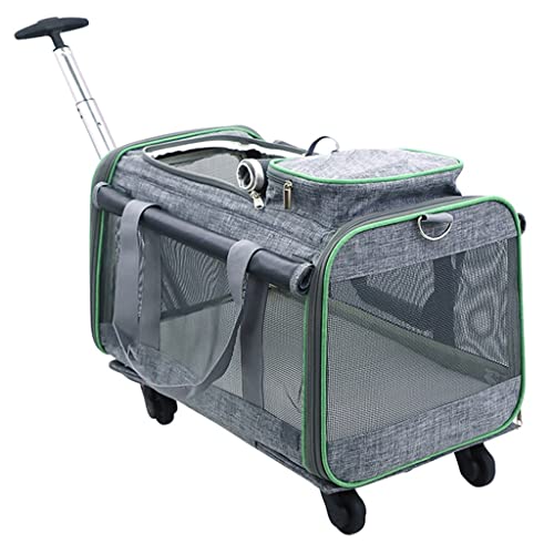 Haustierbedarf, weiche Transportboxen, Transportbox für Haustiere/Katzen/Hunde, Premium-Roll-Reisetransportboxen für Haustiere mit 4 Rädern, Faltbare Haustiertasche, Kinderwagen (grün) von dsmsdre