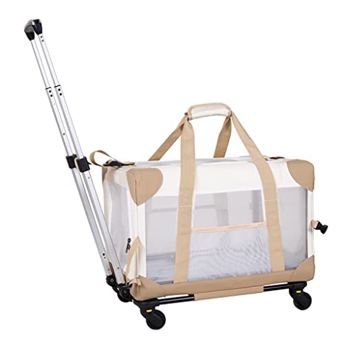 Roller Katze/Hund Reisetragetasche, Haustier-Trolley, Hundewagen für kleine Hunde/Katzen, Transport, Reisebox, abnehmbare Trolley-Tasche, tragbarer Autositz, Welpe (beige) von dsmsdre