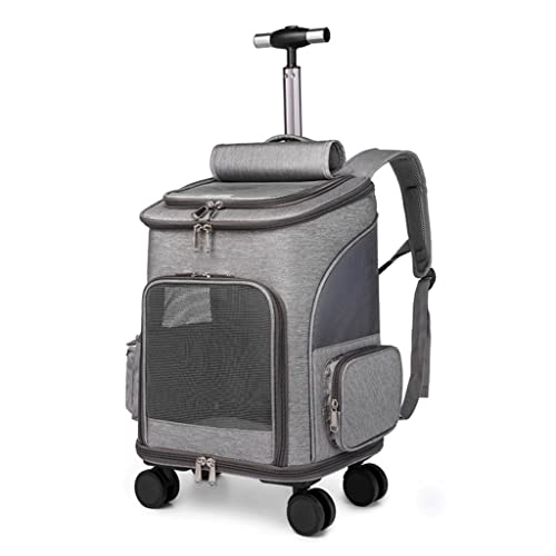 Transport-Reisebox, Haustier-Kinderwagen, Kinderwagen, Trolley, Katzenrucksack, Faltbarer Hunde-/Katzenträger, Rucksäcke mit Rädern, atmungsaktive Welpentasche, Kinderwagen (Hellgrau) von dsmsdre