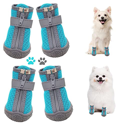 Hundeschuhe für kleine Hunde, Welpen-Hundestiefel und Pfotenschutz für Winter, Schnee, Sommer, heißer Bürgersteig, wasserdicht bei Regen, Wandern, Indoor-Hartböden mit rutschfester Sohle, 4 Stück von dtyxpet