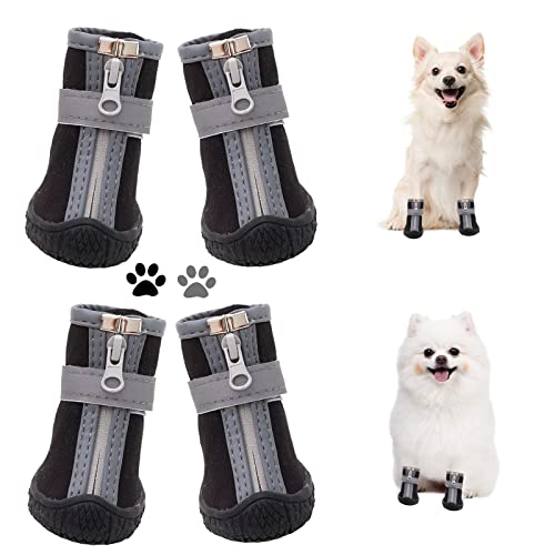 Hundeschuhe für kleine Hunde, Welpen-Hundestiefel und Pfotenschutz für Winter, Schnee, Sommer, heißer Gehweg, wasserdicht bei Regen, Wandern, Indoor-Hartböden mit rutschfester Sohle, 4 Stück/Set von dtyxpet