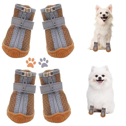 Hundeschuhe für kleine Hunde, Welpen-Hundestiefel und Pfotenschutz für Winter, Schnee, Sommer, heißer Gehweg, wasserdicht bei Regen, Wandern, Indoor-Hartböden mit rutschfester Sohle, 4 Stück/Set von dtyxpet