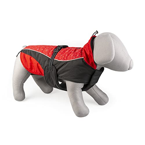 duvoplus, Hundejacke Hi Vis Casual S – 40 cm rot/schwarz, 100% Polyester, vollständig gepolstert, außen wasserdicht, reflektierende Streifen auf der Rückseite, Klettverschluss, Verschluss von Duvoplus