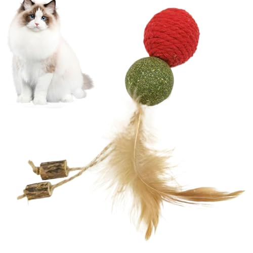 dzqad Federspielzeug für Katzen, Katzenfederkugelspielzeug | Catnip Kitten Toy,Kätzchen -Katzenminze -Ball, interaktive Kauen -Trainingstressstresswerkzeuge für Haustiere von dzqad