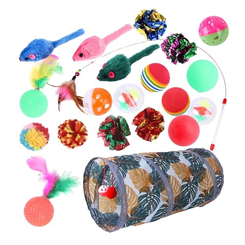 dzqad Katzenspielzeugpaket mit Tunnel, Katzenspielzeug Variety Pack | 21x Cat Toy Bündel für Innenkatzen,Kätzchen Teaser -, Kanaltunnel, farbiges Ballspielpaket für Hamster von dzqad