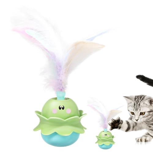 dzqad Moving Cat Sound Toy, Rolling Feather Cat Toy,Interaktive bewegende Federkatze Spielzeug mit Sound | Automatischer Schwanzteaser mit LED -Licht, wiederaufladbarem Ballübungsspiel für von dzqad