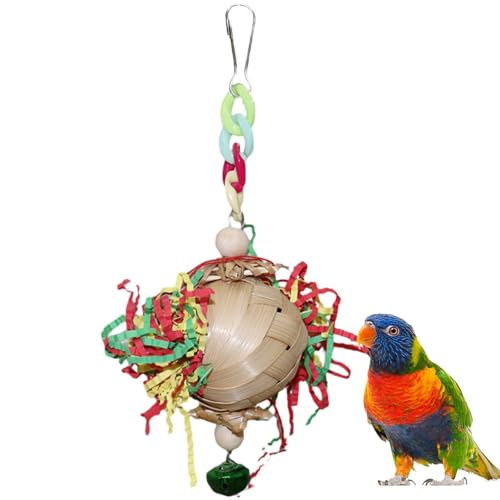 dzqad Sittich-Spielzeug, Spielzeug zum Zerkleinern von Papageien - Vogelfutterspielzeug aus geschreddertem Papier mit Glocke - Vogelkäfigzubehör, bissfest mit Metallhaken für Nymphensittiche, von dzqad
