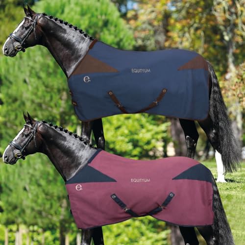 Equityum Leilah Decke aus Baumwolle, schützt das Pferd vor Temperaturschwankungen (145 cm, Bordeaux/Blau) von e EQUITYUM