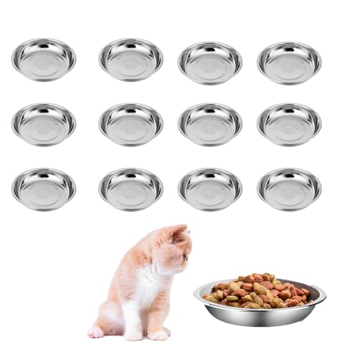 Katzenschüssel Schnurrhaare freundlich, flache breite Katzenfutter Schüssel Edelstahl, Metall Katzenschüssel Schnurrhaare Ermüdungsentlastung, Ersatz grundlegende Katzenschüssel für hohe Regale(12pcs) von e-YiHESZ