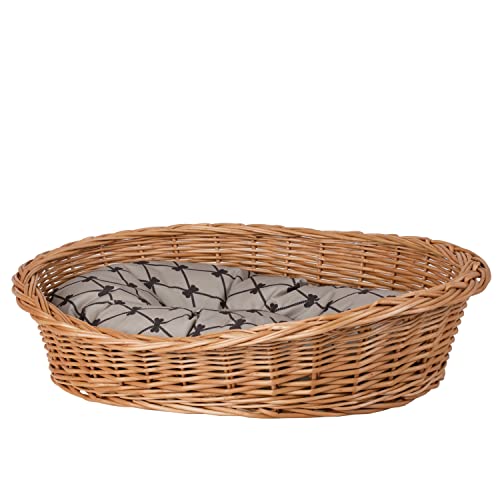 e-wicker24 Hundekorb aus Weide in Naturfarbe Tierkorb aus Korbgeflecht Katzenkorb Tierbett mit Kissen Hundebett Katzenbett (70x54 H22, Beige) von e-wicker24 Alles aus Weide