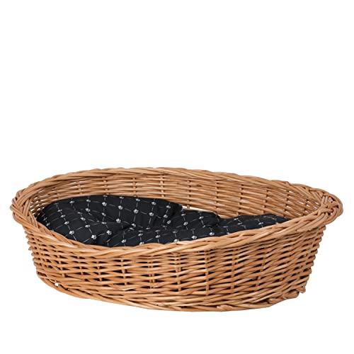 e-wicker24 Hundekorb aus Weide in Naturfarbe Tierkorb aus Korbgeflecht Katzenkorb Tierbett mit Kissen Hundebett Katzenbett (80x60 H26, Schwarz) von e-wicker24 Alles aus Weide