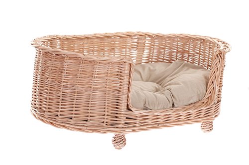 e-wicker24 Alles aus Weide Ein Lager aus Weide für einen Hund/eine Katze, EIN Liegestuhl für Tiere mit herausnehmbaren Kissen, Katzenlager/Hundlager, Hundebett/Katzenbett (Beige, 79x51 H31) von e-wicker24 Alles aus Weide