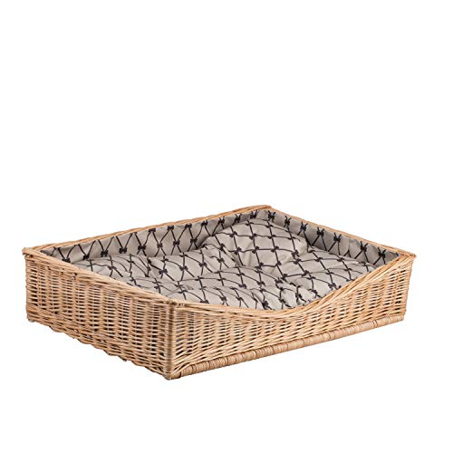 e-wicker24 Hundekorb aus Weide für Hund und Katze Hundebett Katzenbett mit Kissen Tierkorb geflochten Katzenkorb rechteckig Liegestuhl (Kissen Beige) von e-wicker24 Alles aus Weide