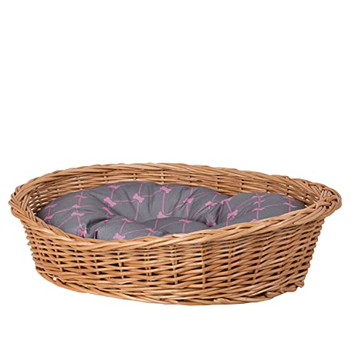 e-wicker24 Hundekorb aus Weide in Naturfarbe Tierkorb aus Korbgeflecht Katzenkorb Tierbett mit Kissen Hundebett Katzenbett (50x36 H16, Grau) von e-wicker24 Alles aus Weide