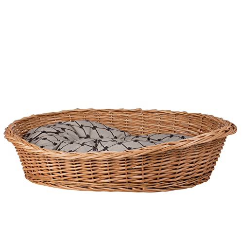 e-wicker24 Hundekorb aus Weide in Naturfarbe Tierkorb aus Korbgeflecht Katzenkorb Tierbett mit Kissen Hundebett Katzenbett (60x43 H19, Beige) von e-wicker24 Alles aus Weide