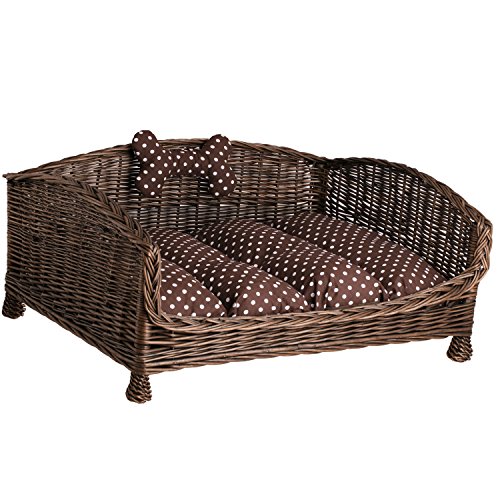 e-wicker24 Tierkorb Hundekorb Lager aus Weide für Hund Katze mit weichem Kissen Liegestuhl für Tiere Katzenlager Hundlager Hundebett Katzenbett (74x52 H39, Braun) von e-wicker24 Alles aus Weide