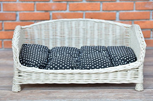 e-wicker24 Tierkorb Hundekorb Lager aus Weide für Hund Katze mit weichem Kissen Liegestuhl für Tiere Katzenlager Hundlager Hundebett Katzenbett (74x52 H39, Schwarz) von e-wicker24 Alles aus Weide