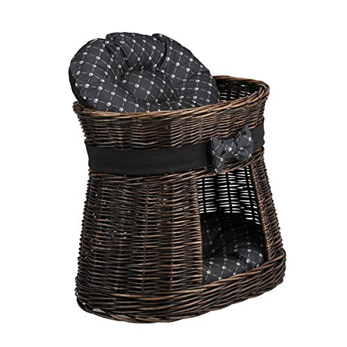 e-wicker24 Tierkorb Ovale dunkelbraune Katzenhütte Katzenkorb aus Weide Korb für die Katze mit Zwei Etagen Katzenlager mit Kissen Katzenturm 50x40 H45 (Schwarz 2) von e-wicker24 Alles aus Weide