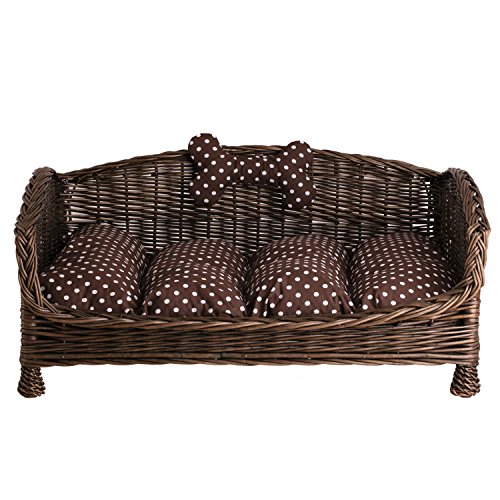 e-wicker24 Tierkorb Hundekorb Lager aus Weide für Hund Katze mit weichem Kissen Liegestuhl für Tiere Katzenlager Hundlager Hundebett Katzenbett (54x32 H25, Braun) von e-wicker24 alles aus Weide