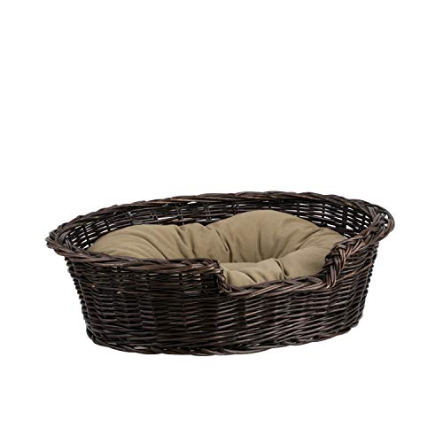 e-wicker24 Hundekorb aus Weide für Hund und Katze Hundebett Katzenbett mit Kissen Tierkorb geflochten Katzenkorb (65, Dunkelbraun) von e-wicker24 Alles aus Weide