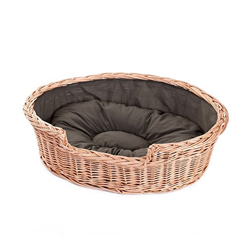 e-wicker24 Hundekorb aus Weide für Hund und Katze Hundebett Katzenbett mit Kissen Tierkorb geflochten Katzenkorb (85, Natur) von e-wicker24