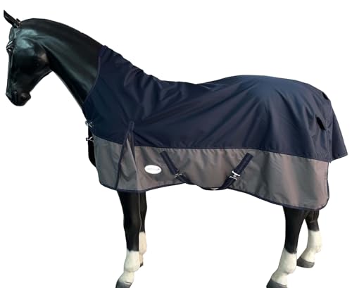 Outdoor Winterdecke Turnout 100% Wasserdicht 600D 50G Fulling Highneck Multi Farbe Navy/Grau - 155cm von eQuitack Your Passion Is Our Mission