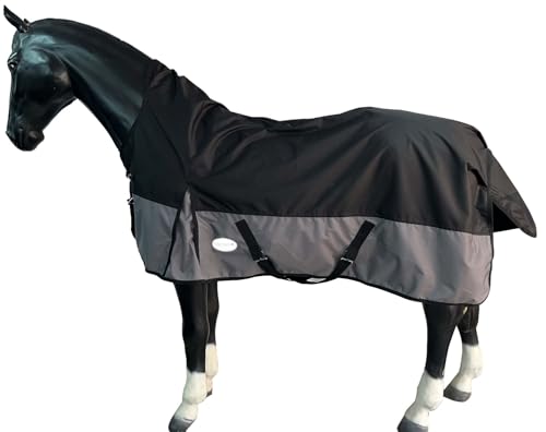 Outdoor Winterdecke Turnout 100% Wasserdicht 600D 50G Fulling Highneck Multi Farbe Schwarz/Grau - 155cm von eQuitack Your Passion Is Our Mission