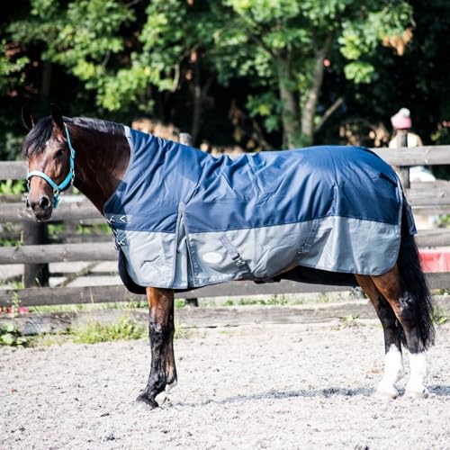 eQuitack Your Passion Is Our Mission Regendecke Winterdecke Turnout 100% Wasserdicht 600D Highneck Multi Farbe Navy/Grau - 125cm von eQuitack Your Passion Is Our Mission