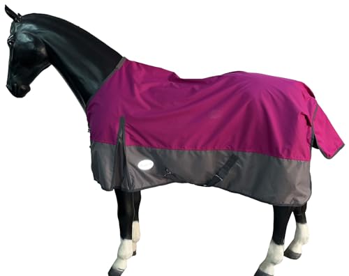 Regendecke Winterdecke Turnout 100% Wasserdicht 600D mit Fleece Lining Multi Farbe Raspberry/Grau - 125cm von eQuitack Your Passion Is Our Mission