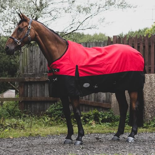 eQuitack Your Passion Is Our Mission Outdoor Winterdecke Turnout 100% Wasserdicht 1200 Denier Regendecke mit Fleece Lining - Red/Black 135cm von eQuitack Your Passion Is Our Mission