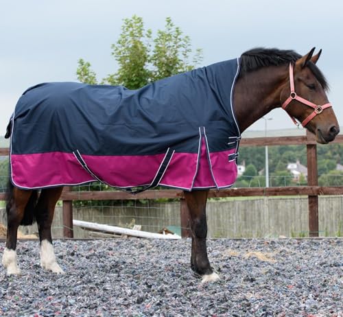 eQuitack Your Passion Is Our Mission Outdoor Winterdecke Turnout 100% Wasserdicht 1200D 100G Fulling Highneck - Navy/Raspberry 125cm von eQuitack Your Passion Is Our Mission