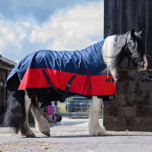 eQuitack Your Passion Is Our Mission Outdoor Winterdecke Turnout 100% Wasserdicht 1200D 100G Fulling Highneck - Navy/Rot 125cm von eQuitack Your Passion Is Our Mission