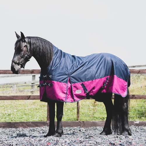 eQuitack Your Passion Is Our Mission Outdoor Winterdecke Turnout 100% Wasserdicht 1200D 200G Fulling Highneck - Navy/Raspberry 125cm von eQuitack Your Passion Is Our Mission